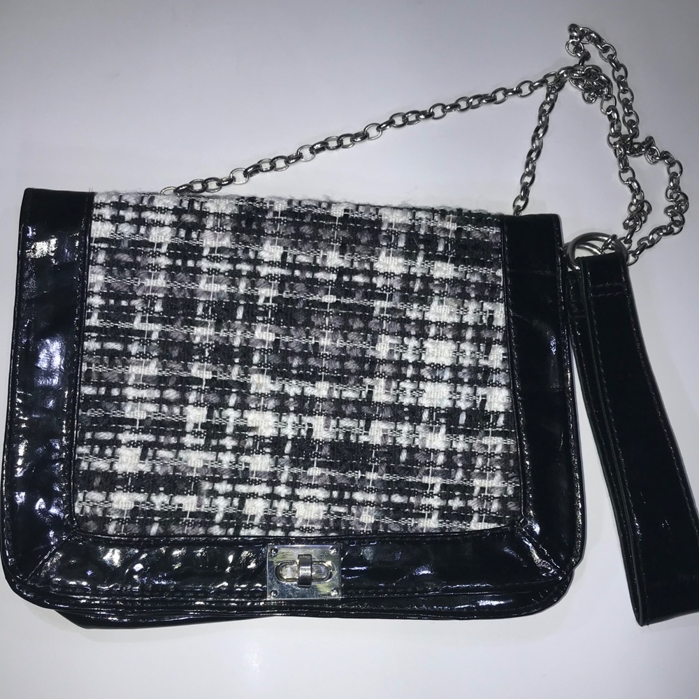 Charming Charlie tweed and paten leather purse.